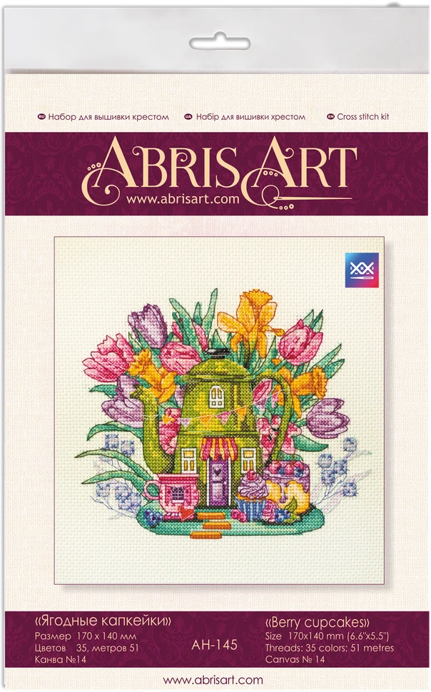 Abris Art Siuvinėjimo kryželiu rinkinys Uoginiai keksiukai, 14 ct, 17×14 cm, 35 spalvų