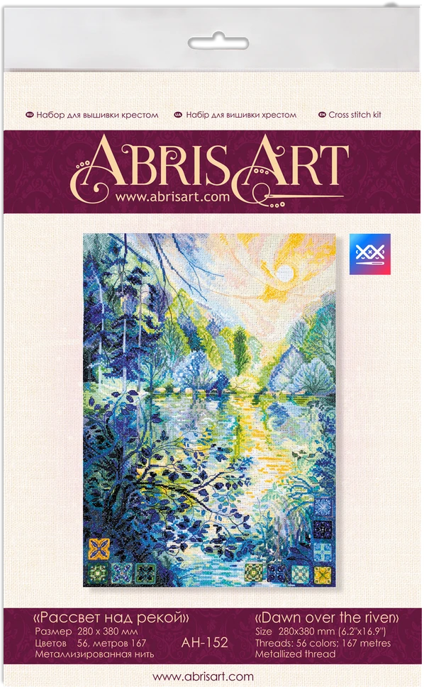 Abris Art Siuvinėjimo kryželiu rinkinys Aušra virš upės, 28x38 cm, 14 ct, 56 spalvų