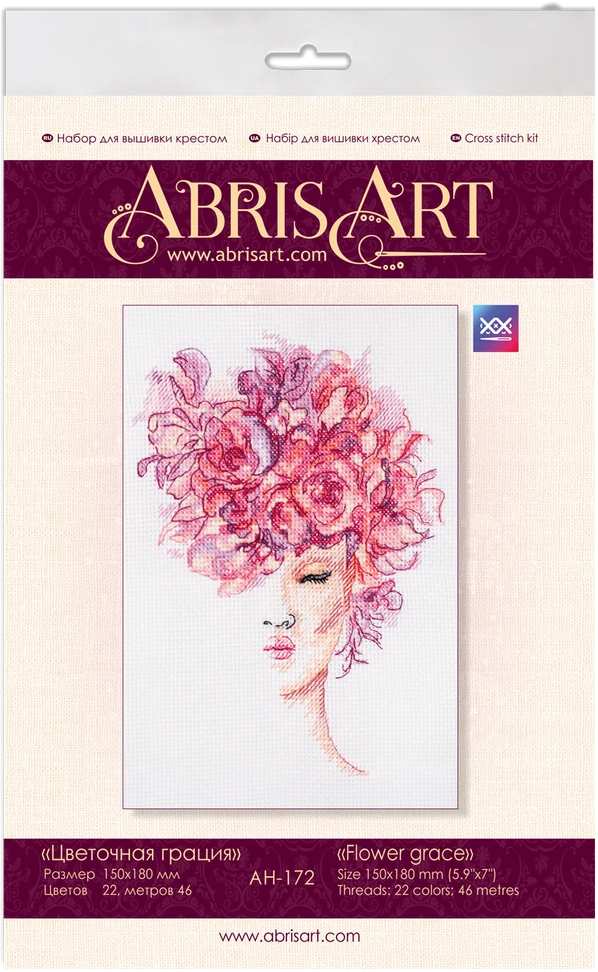 Abris Art Siuvinėjimo kryželiu rinkinys Gėlių gracija, 14 ct, 22 spalvos, 15×18 cm