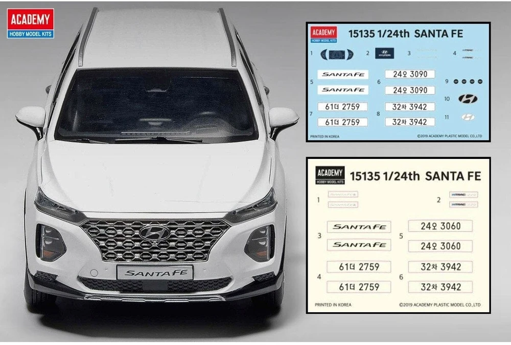 Academy 2018 Hyundai Santa Fe 1:24 plastikinis surenkamas modelis su lipdukais
