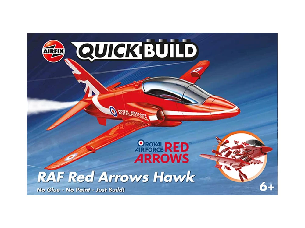 Airfix QUICKBUILD Raudona Arrows Hawk – lėktuvo konstruktorius be klijų