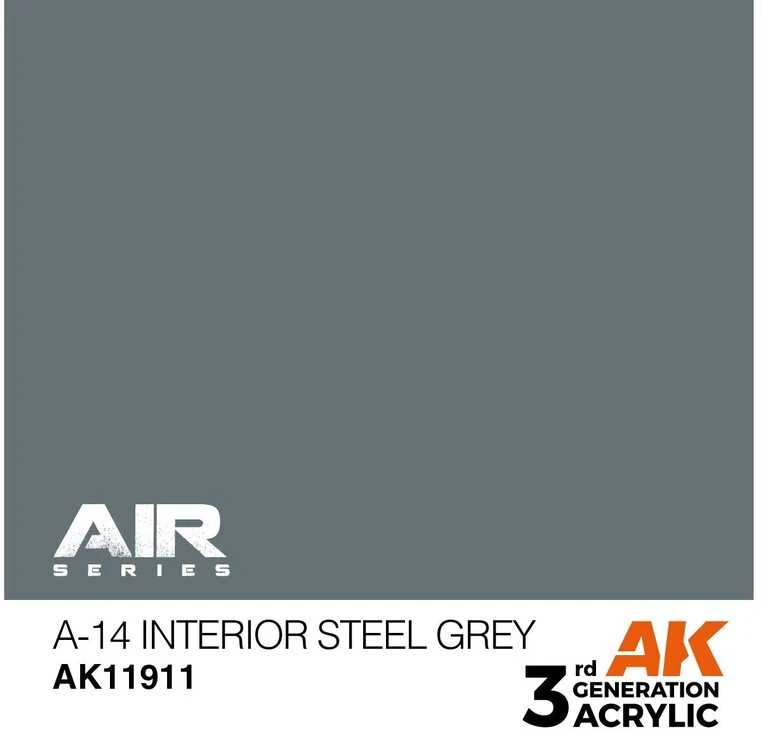 AK Interactive A-14 Interior Steel Pilkas akriliniai dažai AIR, 17 ml