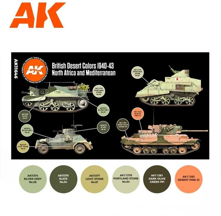 AK Interactive britų dykumos kamufliažo akrilinių dažų rinkinys 1940-43