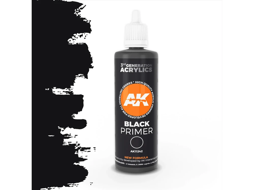 AK Interactive juodas akrilinis 3rd Gen gruntas, 100 ml