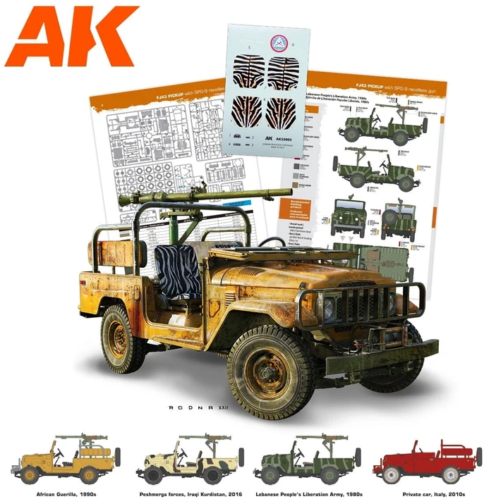 Ak Interactive Toyota Land Cruiser FJ43 pikapas su SPG-9 pabūklu, modelis 1/35 AK35003