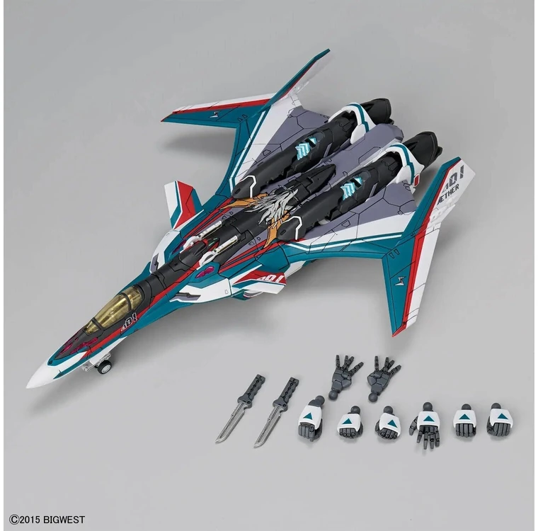 Bandai HG VF-31S Siegfried 1/100 plastikinis modelis su stovu ir lipdukais