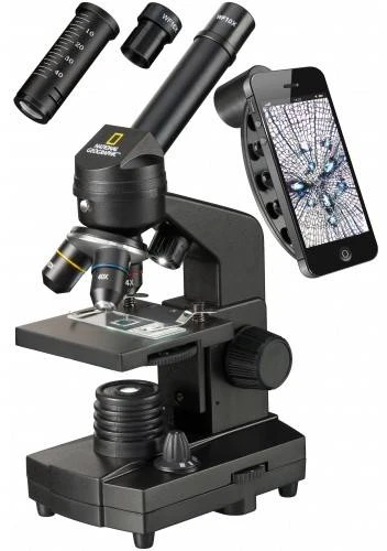 Dėlionė Bresser National Geographic Mikroskopas NATIONAL GEOGRAPHIC 40X-1280X su eksperimentiniu rinkiniu ir išmaniojo telefon
