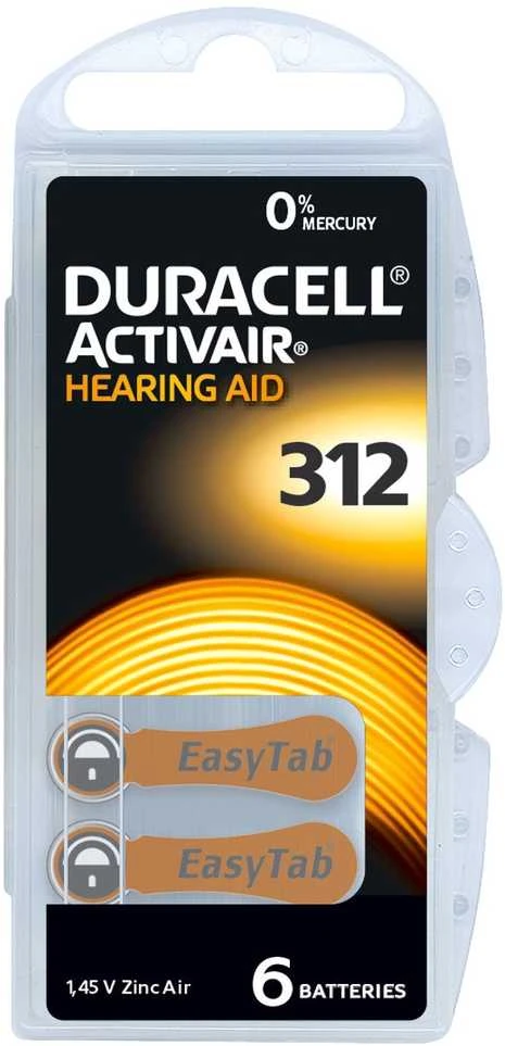 Duracell 312 klausos aparatų baterijos, 60 vnt., ilgai veikiančios