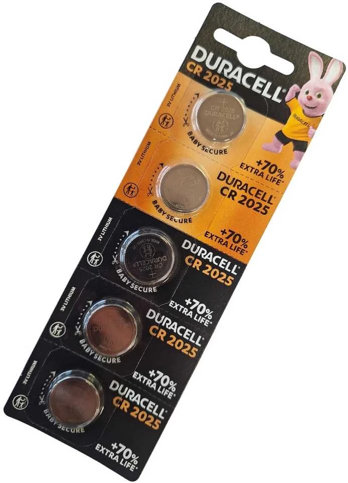 Duracell CR2025 3V ličio mygtukinės baterijos, 5 vnt. rinkinys