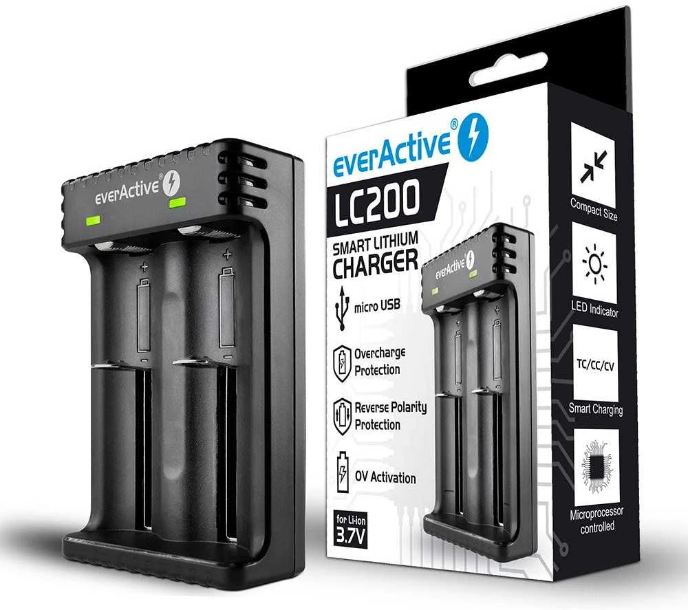 everActive LC-200 išmanus Li-ion baterijų įkroviklis 2x1000mA