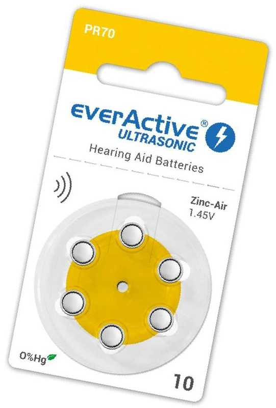 Everactive Ultrasonic 10 (PR70) klausos aparatų baterijos, 6 vnt.