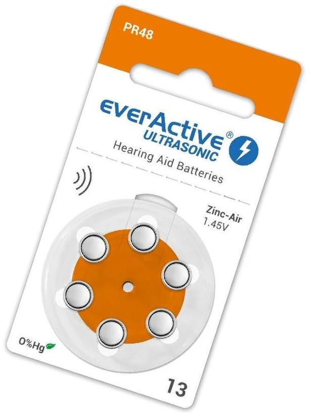 Everactive Ultrasonic 13 PR48 klausos aparatų baterijos, 6 vnt.