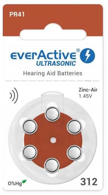 Everactive Ultrasonic 312 PR41 klausos aparatų baterijos, 60 vnt.