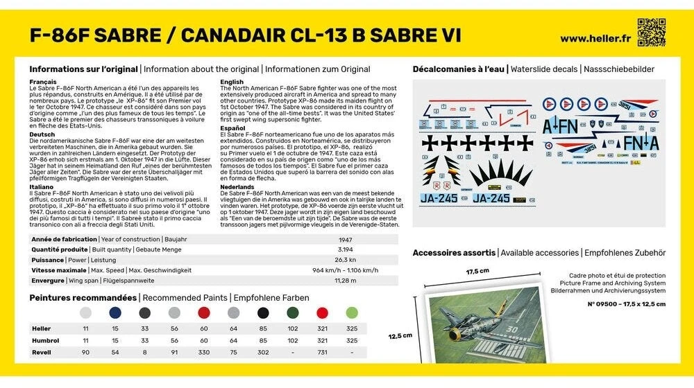 F-86F Sabre / CL-13B Sabre VI modelio dovanų rinkinys Heller 1/72 56277