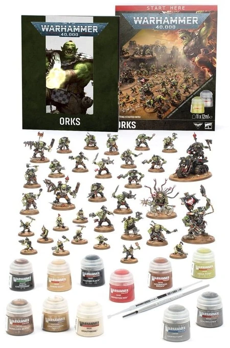 Games Workshop Warhammer 40,000 Orkų startinis rinkinys – miniatiūros, dažai, teptukas