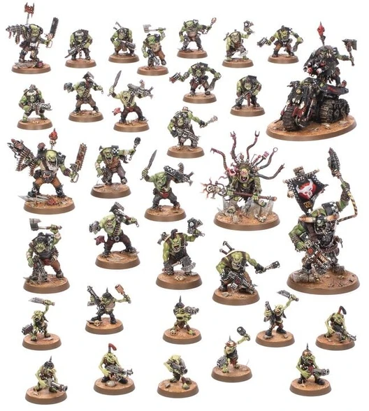 Games Workshop Warhammer 40,000 Orkų startinis rinkinys – miniatiūros, dažai, teptukas