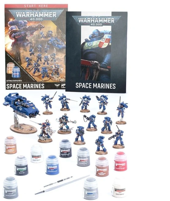 Games Workshop Warhammer 40,000 Space Marines startinis rinkinys su miniatiūromis ir dažais