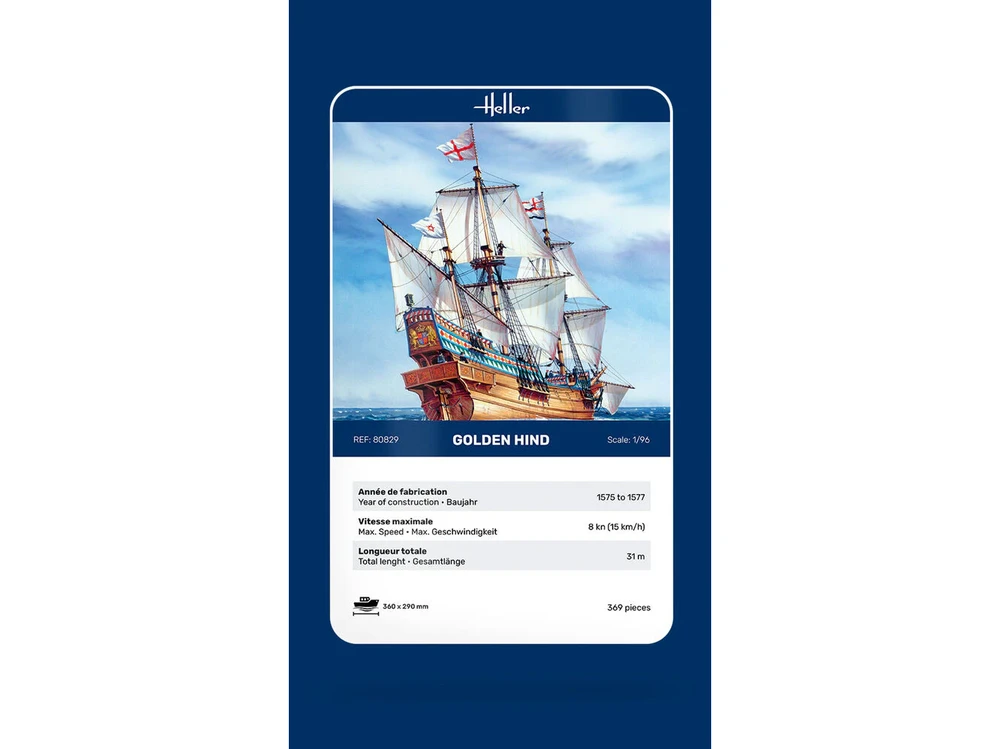 Heller Golden Hind burlaivio plastikinis rinkinys 1/96