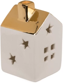 Hobilt Dolomito kalėdiniai nameliai su LED apšvietimu, balti su auksiniu stogu, 2 vnt.