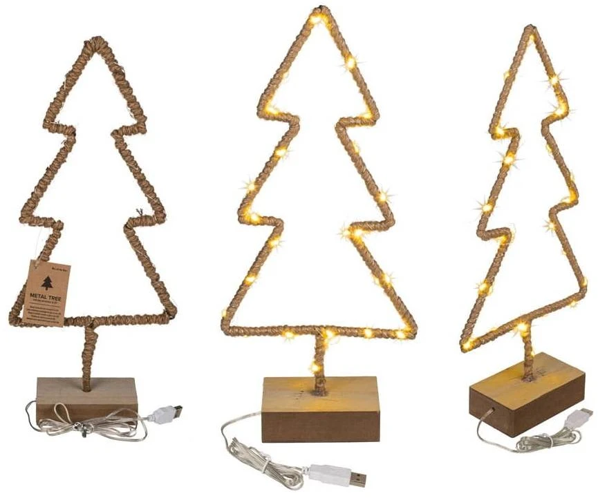 Hobilt Pastatoma metalinė Kalėdų eglutė su LED ir mediniu padu, 35 cm