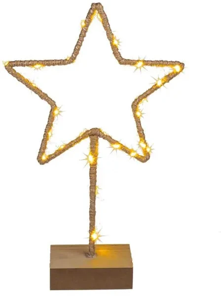 Hobilt Pastatoma metalinė Kalėdų žvaigždė su LED ir mediniu padu, 35 cm