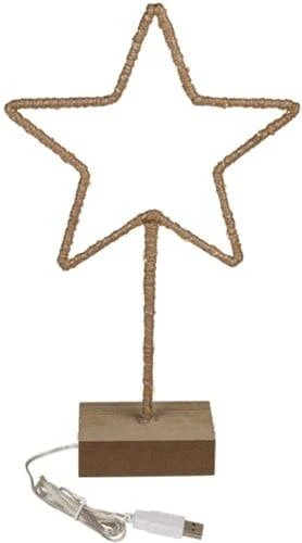 Hobilt Pastatoma metalinė Kalėdų žvaigždė su LED ir mediniu padu, 35 cm