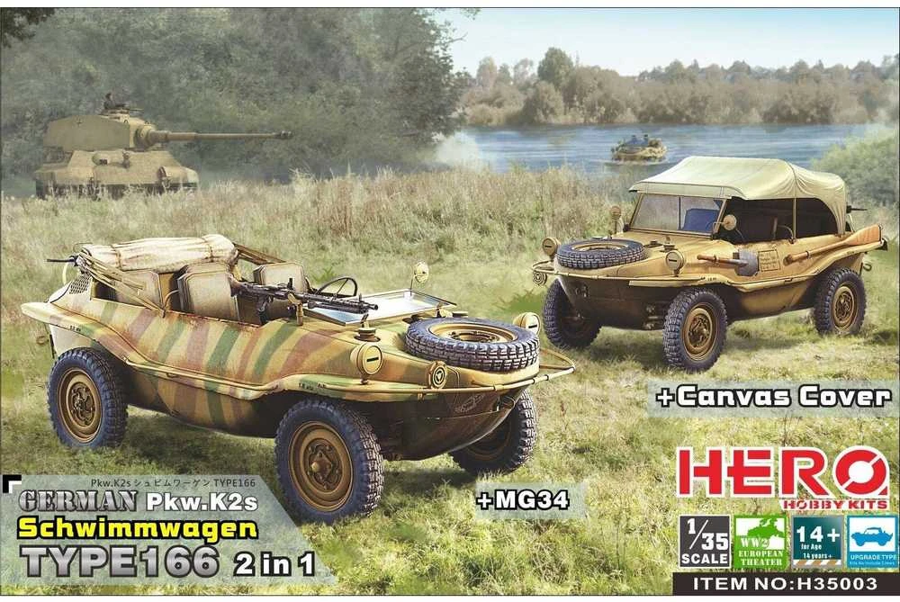 Hero Hobby Kits Vokiškas Schwimmwagen Type 166 2in1 plastikinis modelis 1/35
