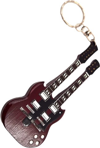 Indominiguitars Dvigubo grifo gitaros raktų pakabukas – įkvėptas Jimmy Page, Led Zeppelin