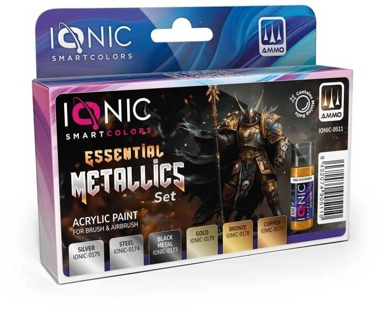 Ionic Smart Colors Ionic akrilinių dažų rinkinys – metaliniai atspalviai: auksas, sidabras, bronza