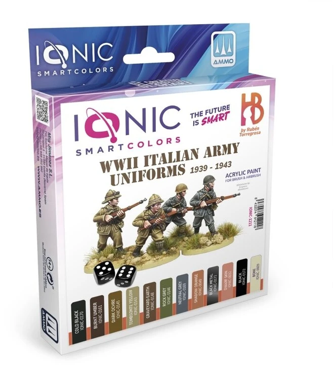 Ionic Smart Colors IONIC akrilinių dažų rinkinys miniatiūroms: II WW Italijos armijos uniformos 1939–1943