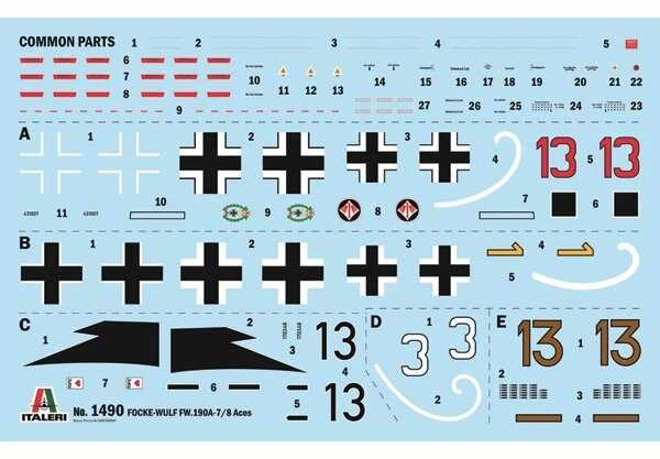 Italeri Focke-Wulf Fw 190 A-8/F Super Decal 1/72 plastikinis lėktuvas