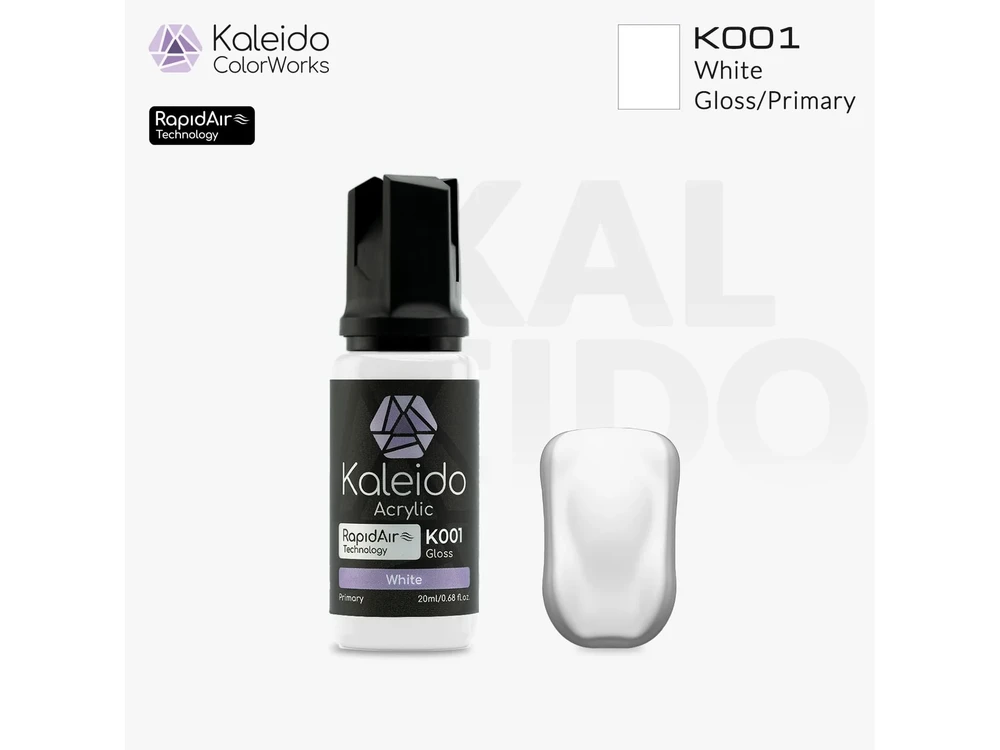 Kaleido Colorworks Kaleido RapidAir akriliniai dažai aerografui – Balta K001, 20 ml