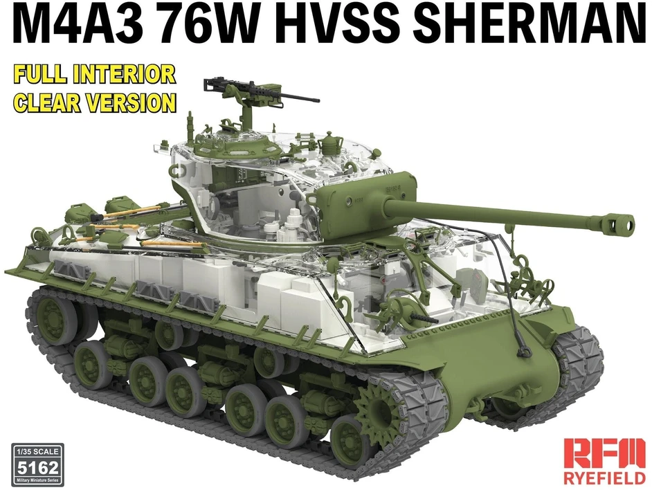 M4A3 76W HVSS Sherman modelis su interjeru, skaidri versija 1/35 RFM-5162
