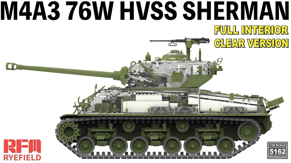 M4A3 76W HVSS Sherman modelis su interjeru, skaidri versija 1/35 RFM-5162