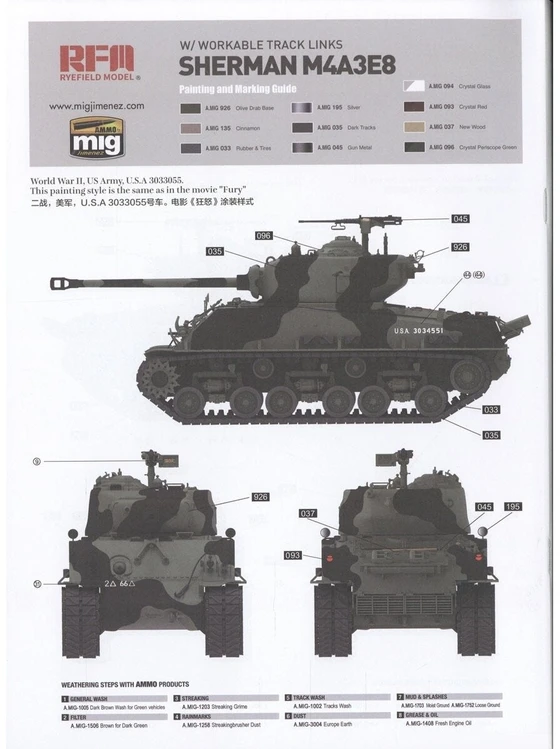 M4A3 76W HVSS Sherman modelis su interjeru, skaidri versija 1/35 RFM-5162