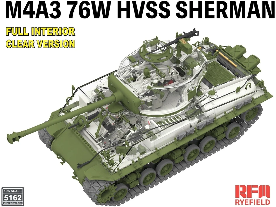 M4A3 76W HVSS Sherman modelis su interjeru, skaidri versija 1/35 RFM-5162