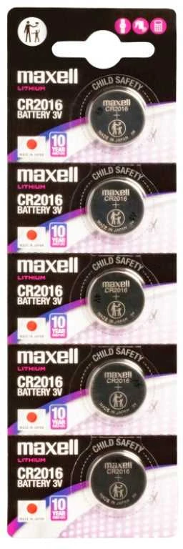 Maxell CR2016 3V ličio monetinės baterijos, 5 vnt. rinkinys