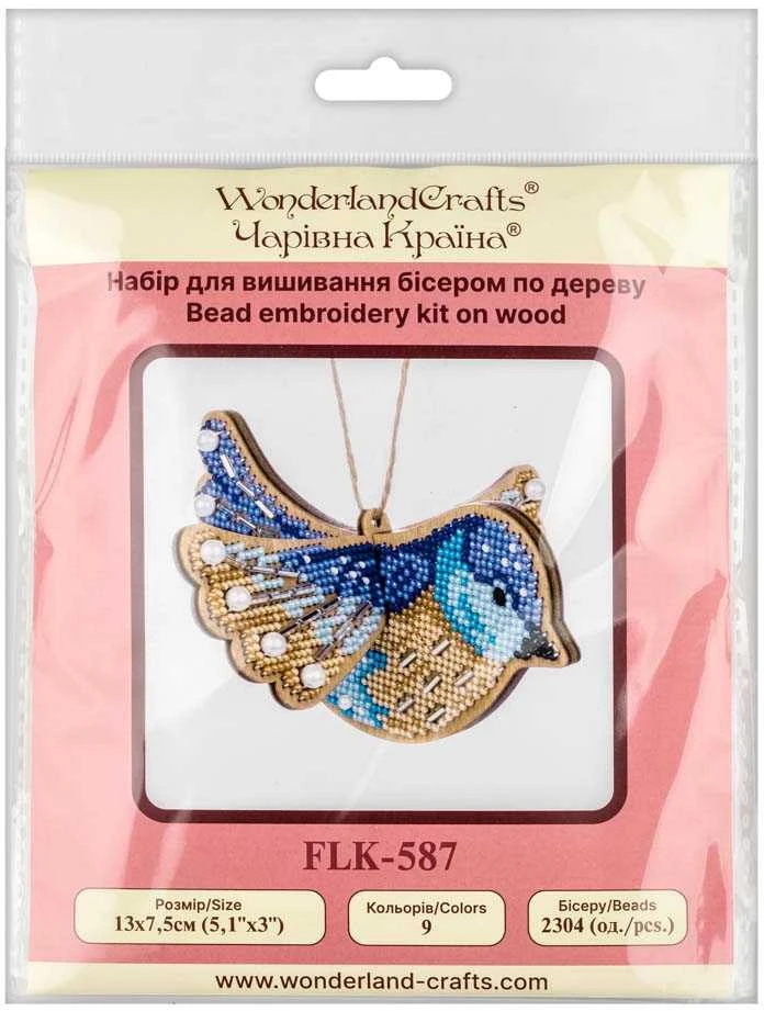 Medinis siuvinėjimas karoliukais: Mėlynas paukštelis – Wonderland Crafts