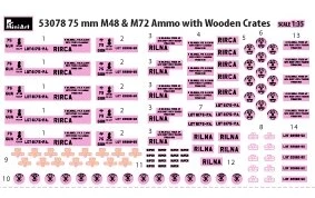 MiniArt 75 mm M48 ir M72 šaudmenys su medinėmis dėžėmis 1/35 53078