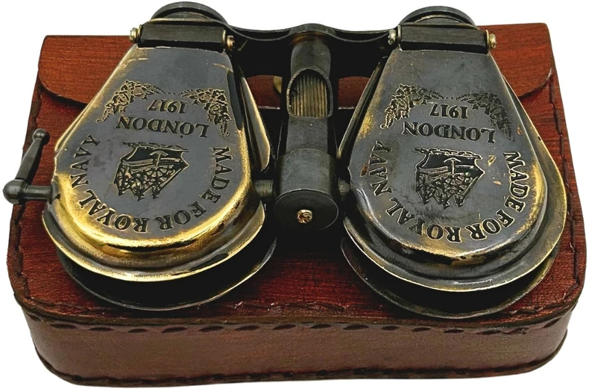 Mirtop Retro žalvariniai žiūronai su odiniu dėklu – vintage dovana