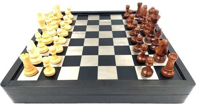 Mirtop Šachmatų rinkinys 33x33 cm: medinė lenta su metalu, medinės figūros – išpardavimas
