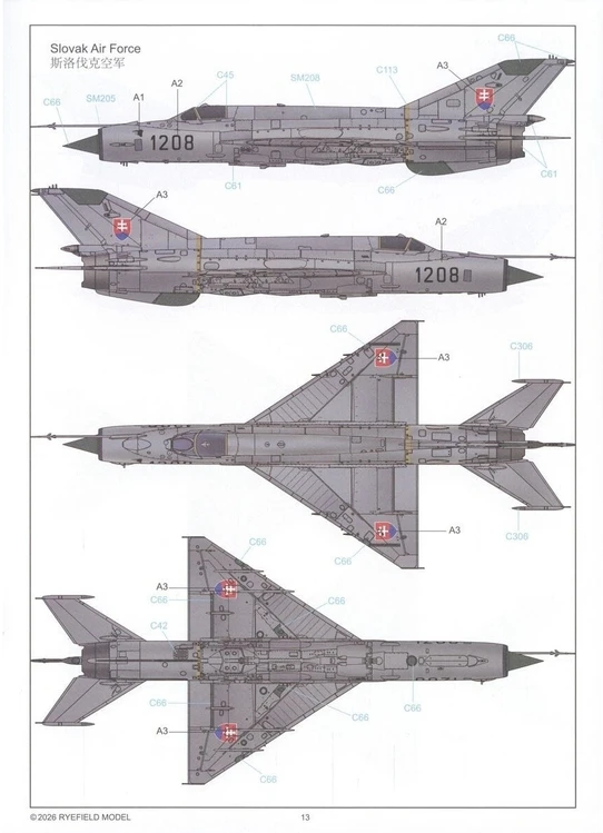 Naikintuvo MiG-21MF surenkamas modelis Rye Field Model 1/48 RFM-6001