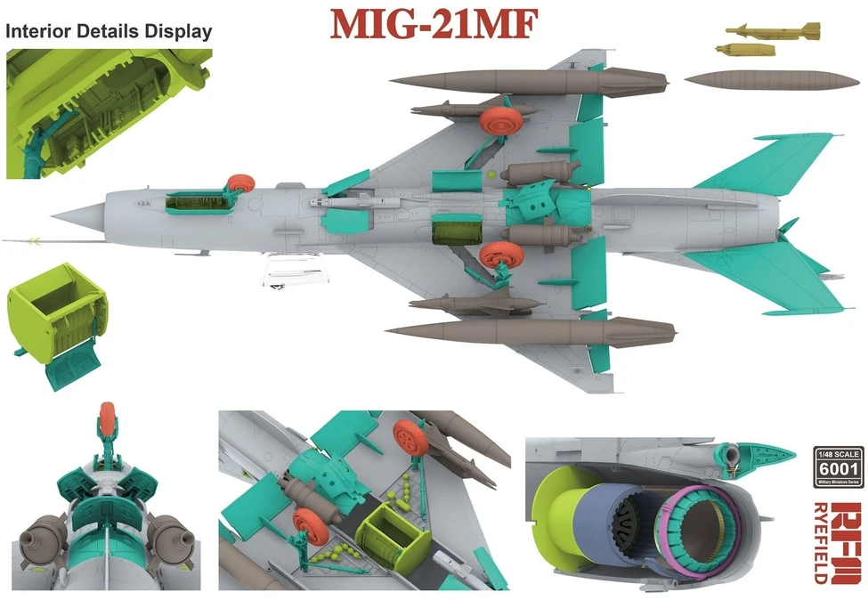 Naikintuvo MiG-21MF surenkamas modelis Rye Field Model 1/48 RFM-6001