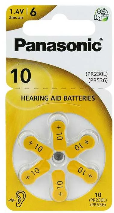 Panasonic klausos aparatų baterijos 10 dydis, 60 vnt. (cinko–oro)