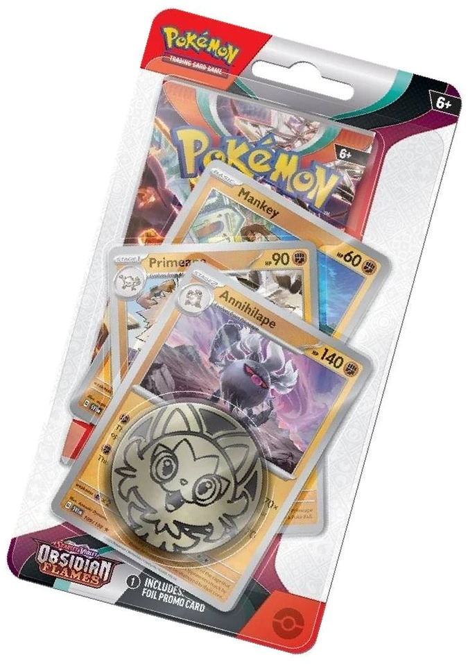 The Pokemon Pokemon TCG – Scarlet & Violet 3 Obsidian Flames Booster Premium Checklane Blister – Mankey