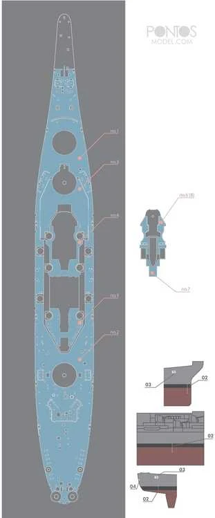 Pontos Model Pontos USS Missouri BB-63 medinis mėlynas denis 1/350 35002WD1
