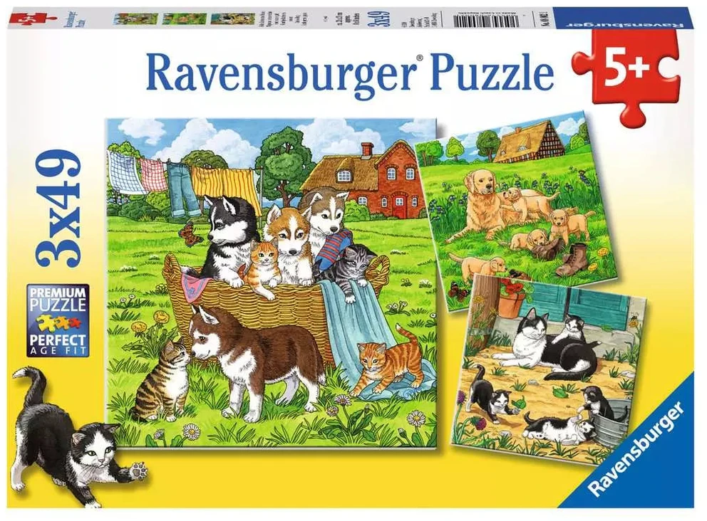 Ravensburger Dėlionė 3x49 vnt. - Mieli šunys ir katės