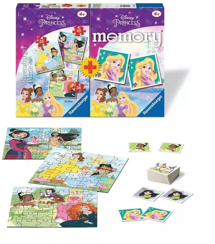 Ravensburger 3 dėlionės + memory® „Disney princesės“, nuo 4 m.