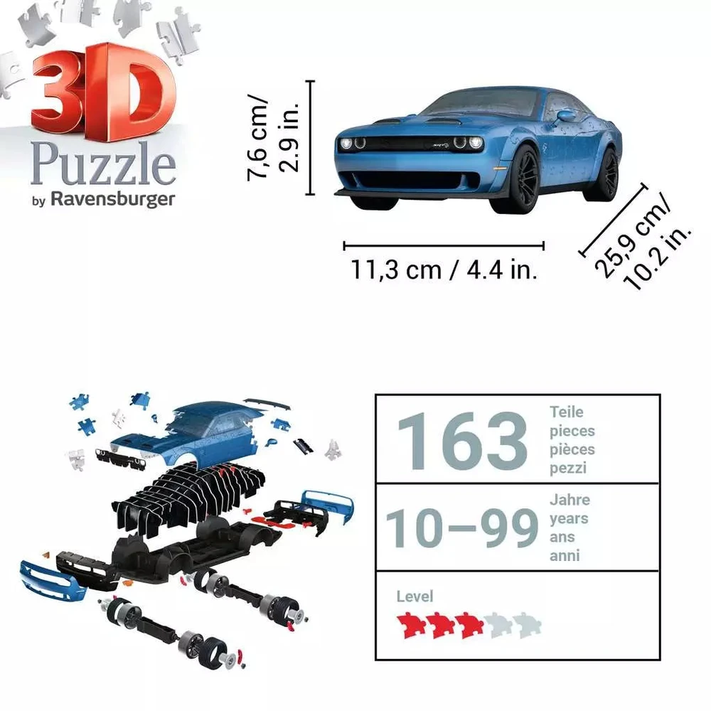 Ravensburger 3D Dėlionė 163 vnt. - Dodge Challenger Hellcat automobilis