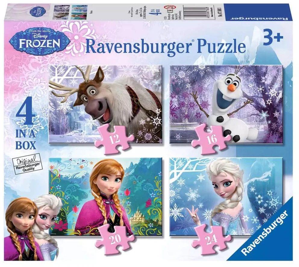 Ravensburger 4 dėlionės „Disney Ledo šalis“, 12–24 det., nuo 3 m.